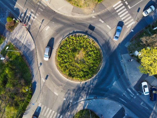 Aerial view of a roundabout.