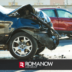 Heavily damaged car after a head-on collision in Pittsburgh, PA