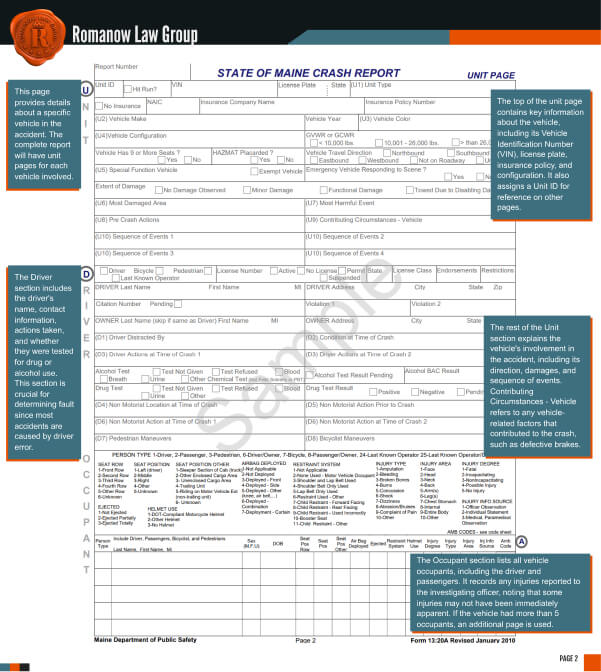 State of Maine Accident Report page 1