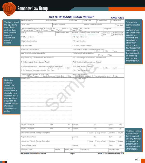 State of Maine Accident Report page 2