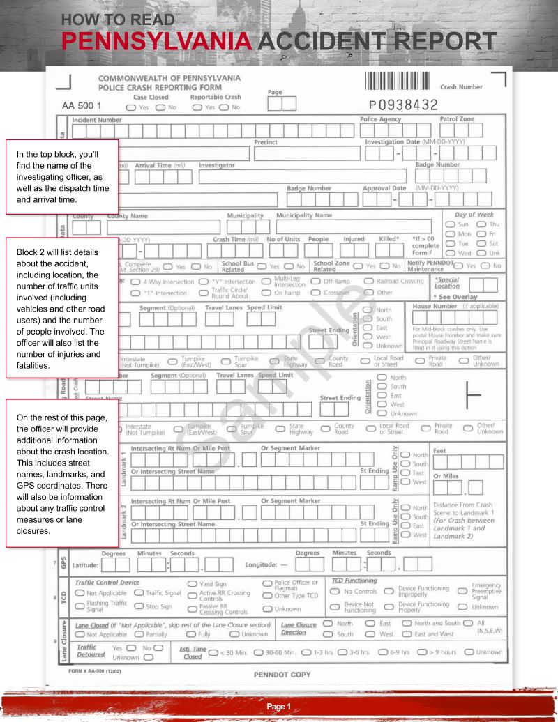 Reading Your Pennsylvania Accident Report pg. 1