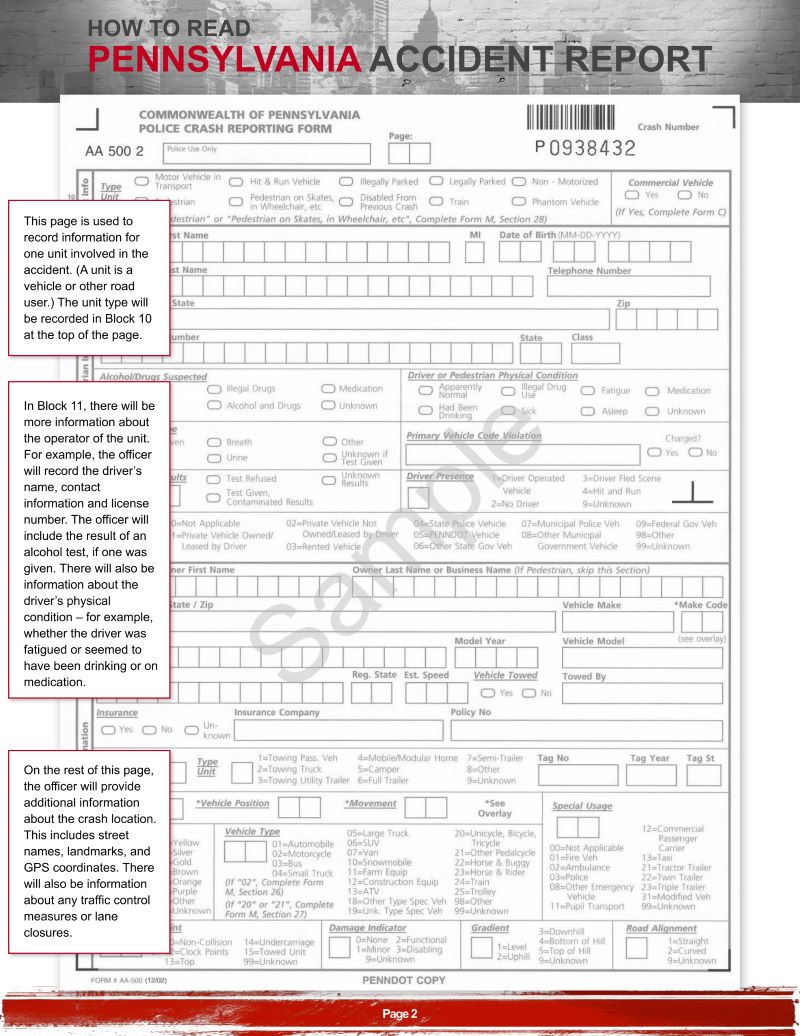 Reading Your Pennsylvania Accident Report pg. 2